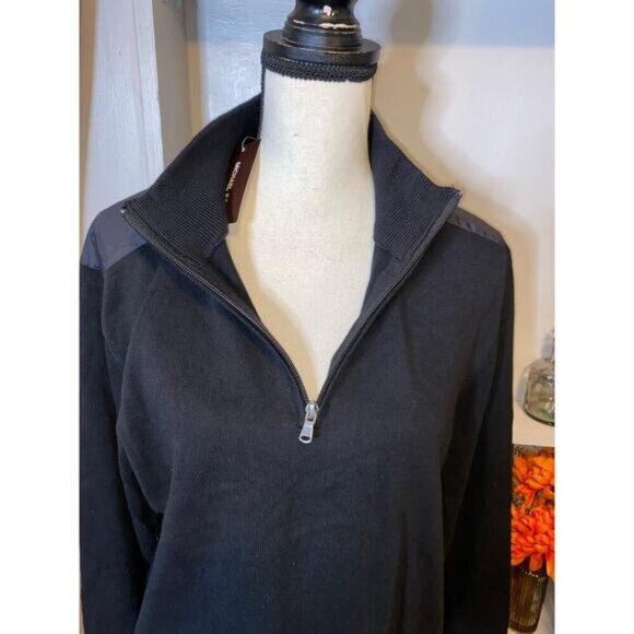 NWT Michael Kors New $128 Black Part Zip MK Logo 100% Cotton Long Sleeve Sweater - Picture 6 of 12